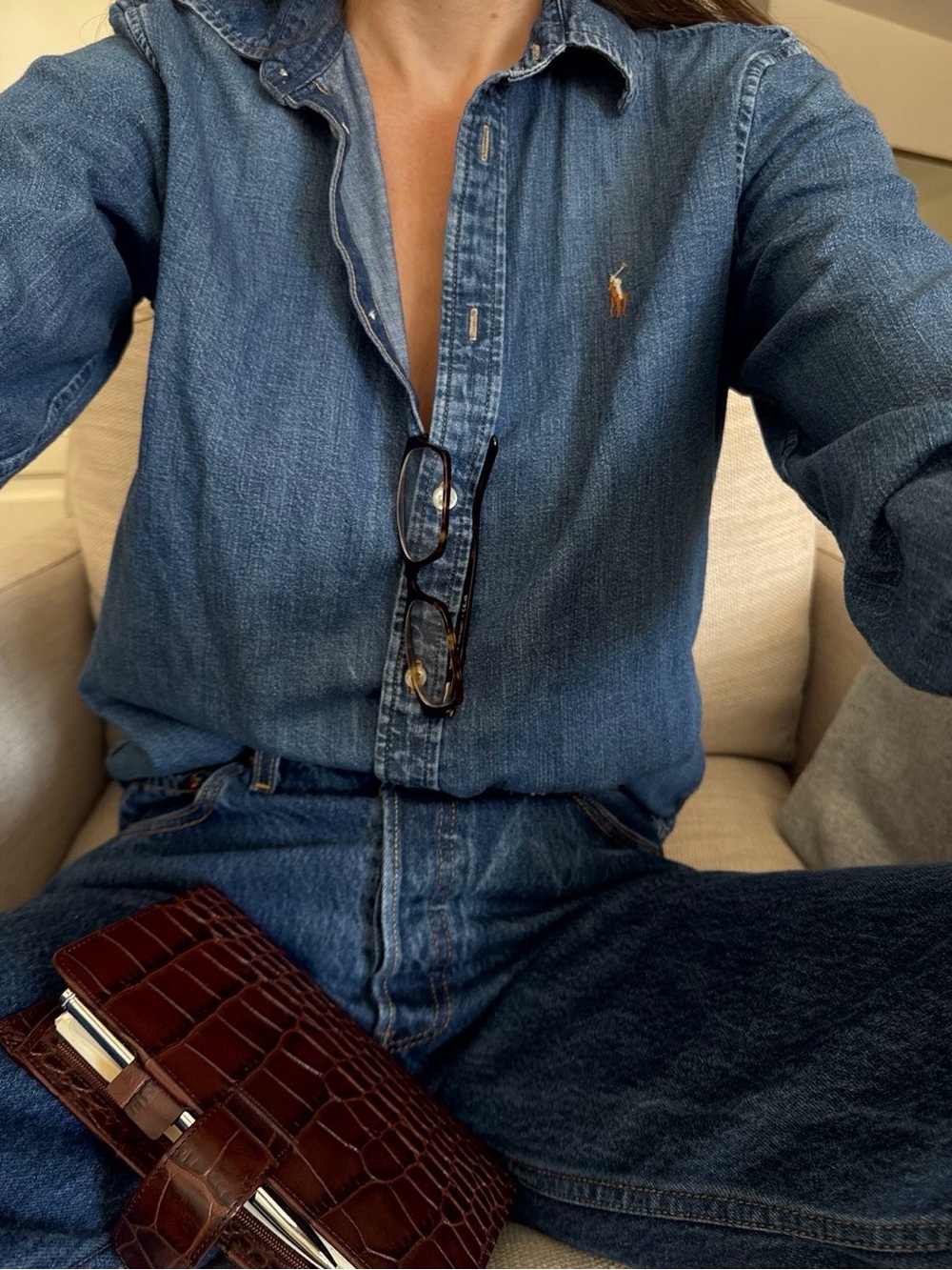 $148 Ralph Lauren classic fit Denim Button Down Shirt blue